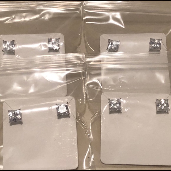 2 pair 10mm Square CZ Solid 925 Studs - Picture 2 of 7